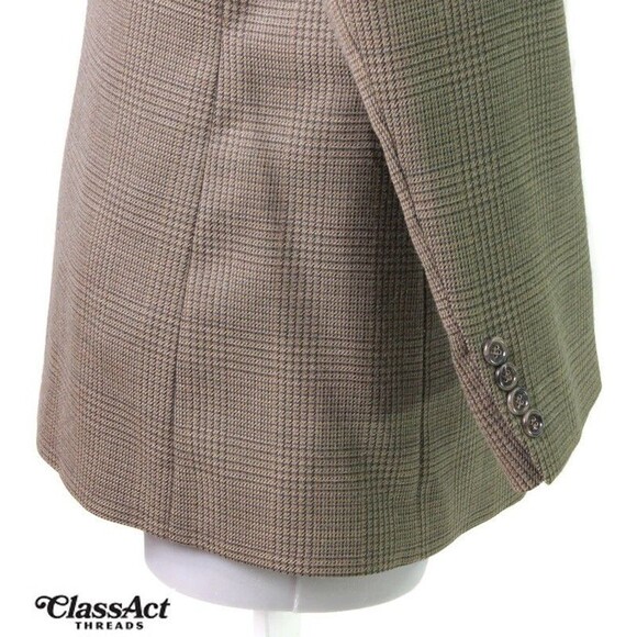 Haggar City Casual Mens Wool Blend Blazer Sport Coat Jacket Brown Glen Plaid 42L - Picture 3 of 7